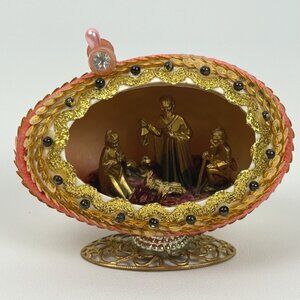 Vintage Handmade Nativity Scene Diorama Goose Egg MCM Holiday Decor